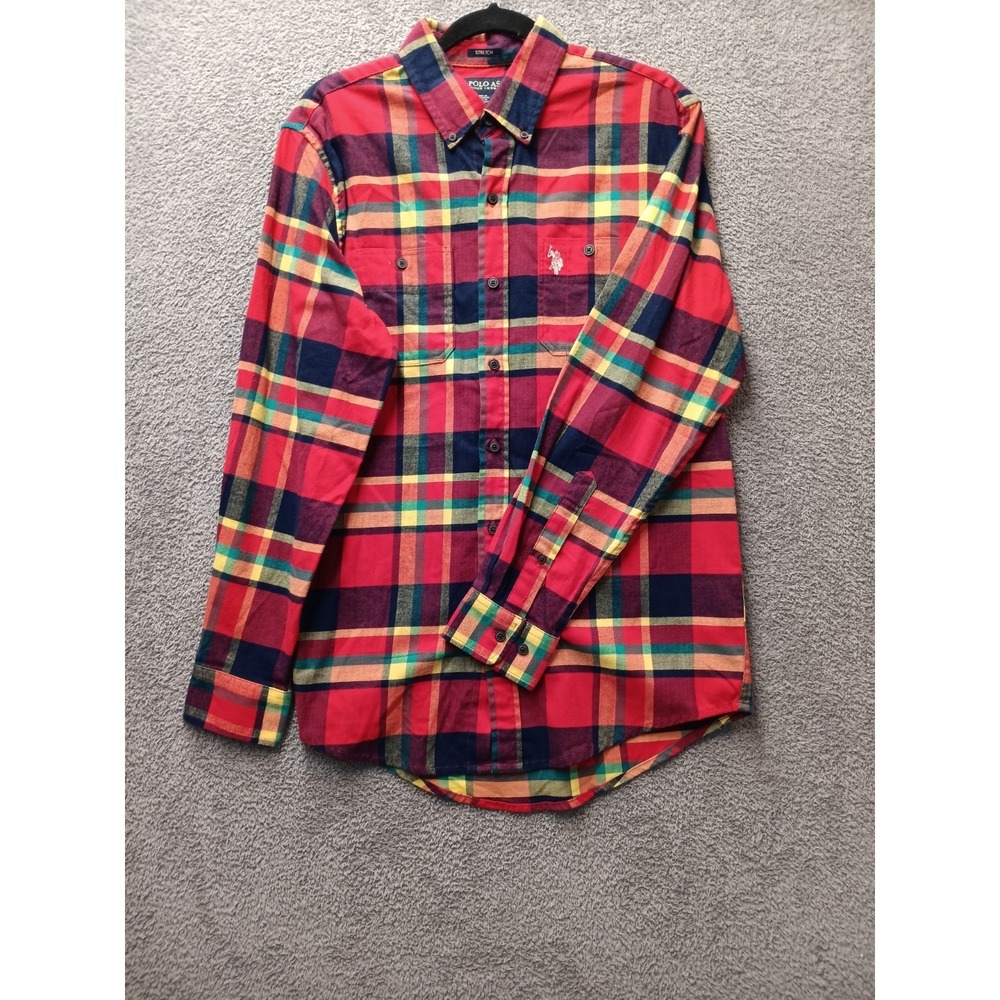 U.S. Polo Assn Plaid Shirt Men M Stretch Button Up Cotton Blend Classic Everyday